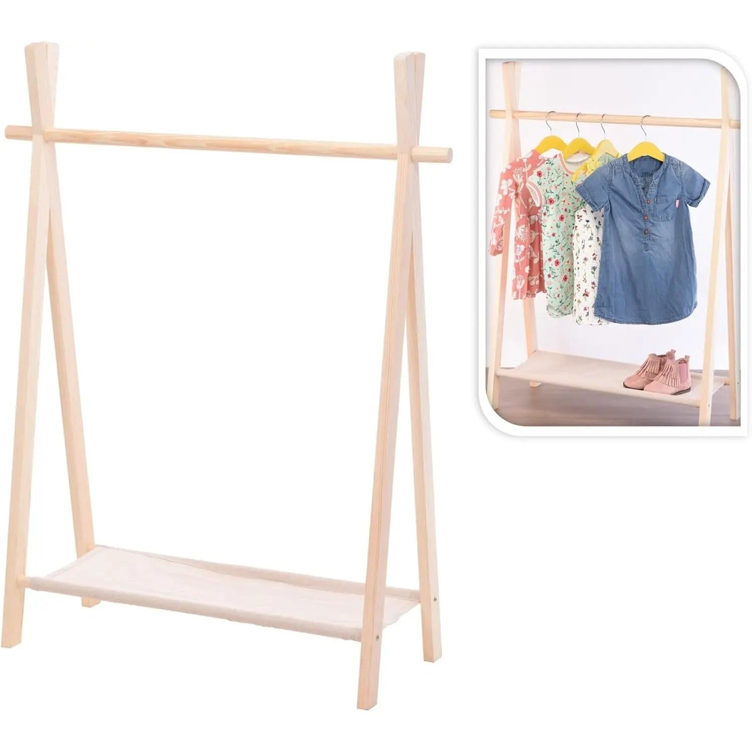 Kleiderständer für Kinder Garderobe Kleiderstange mit Ablage Holz 100x80x30 cm