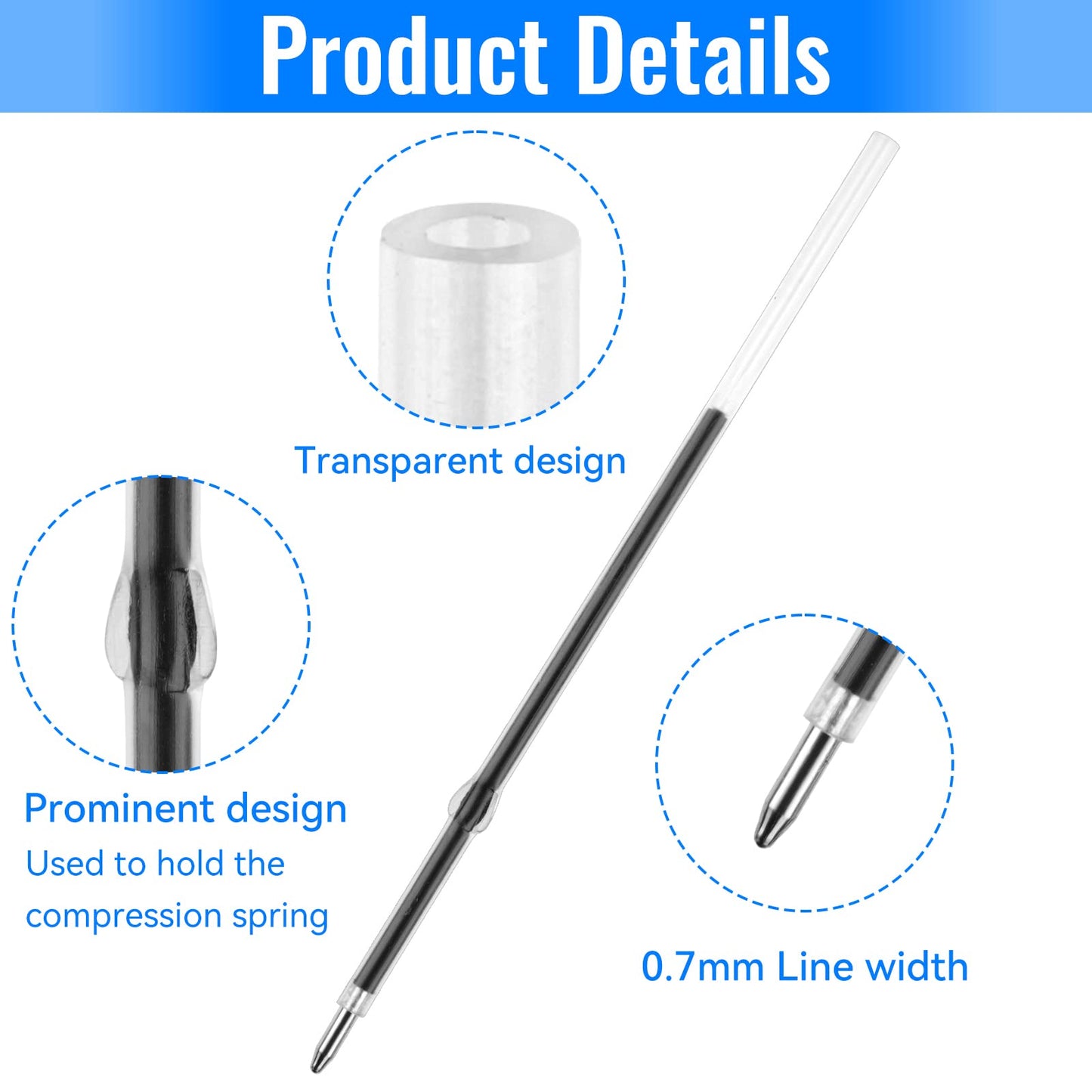 100 Stück Kugelschreiberminen 0,7mm Blau Ersatzminen für Büro