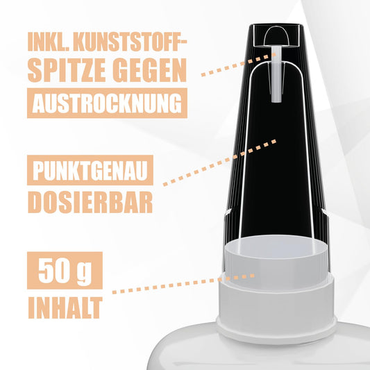 Sekundenkleber Gel für Keramik & Porzellan extra stark – XXL 50 g Superkleber – spülmaschinenfest, hitzebeständig – Anti-Austrocknungs-Spitze – KRAFTPROTZ Porzellankleber für Ton, Stein, Geschirr