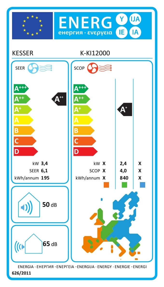 KESSER® Klimaanlage Set Split, WiFi/App Funktion Klimagerät, Kühlen A++/Heizen A+, 12000 BTU/h (3.400W) sehr leise, Kältemittel R32, Fernbedienung, Timerfunktion, Montagematerial, Weiß