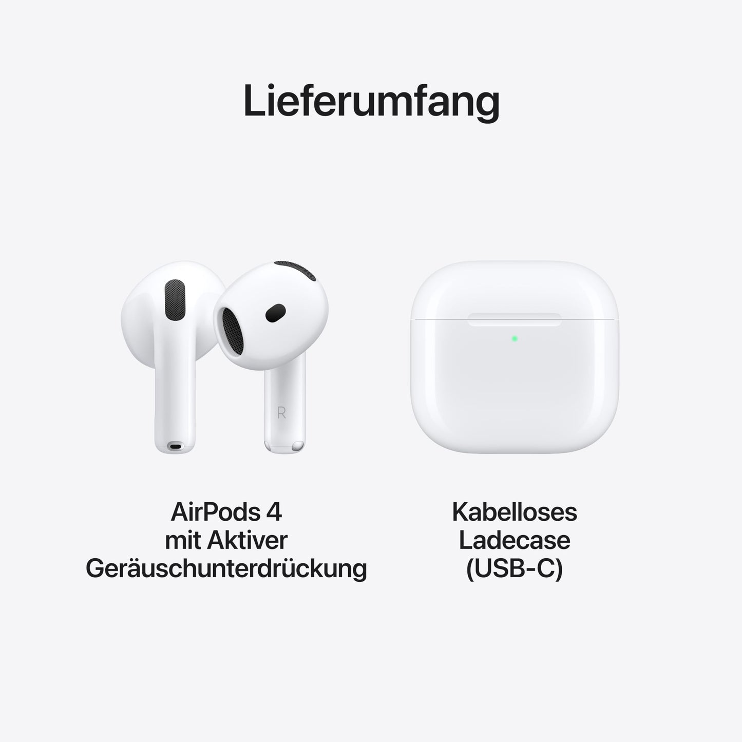 Apple AirPods 4 Kabellose Kopfhörer, Bluetooth Kopfhörer mit aktiver Geräuschunterdrückung, Adaptives Audio, Personalisiertes 3D Audio, Transparenzmodus, USB-C Ladecase, Kabelloses Laden