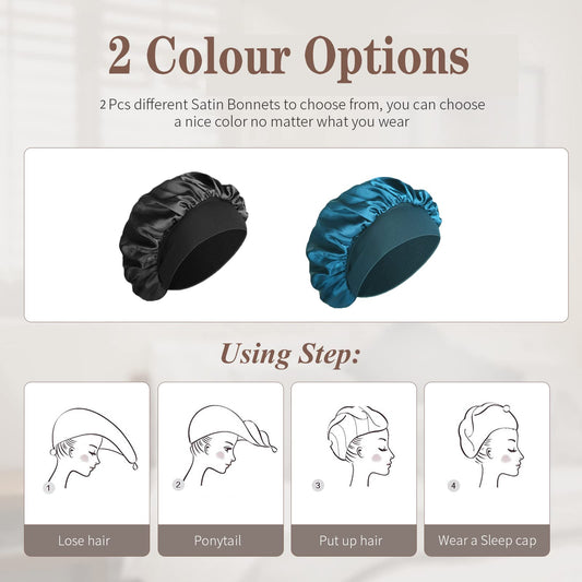 Seidenhaube Haarwickel zum Schlafen Satin Mütze Rutschfest Schwarz