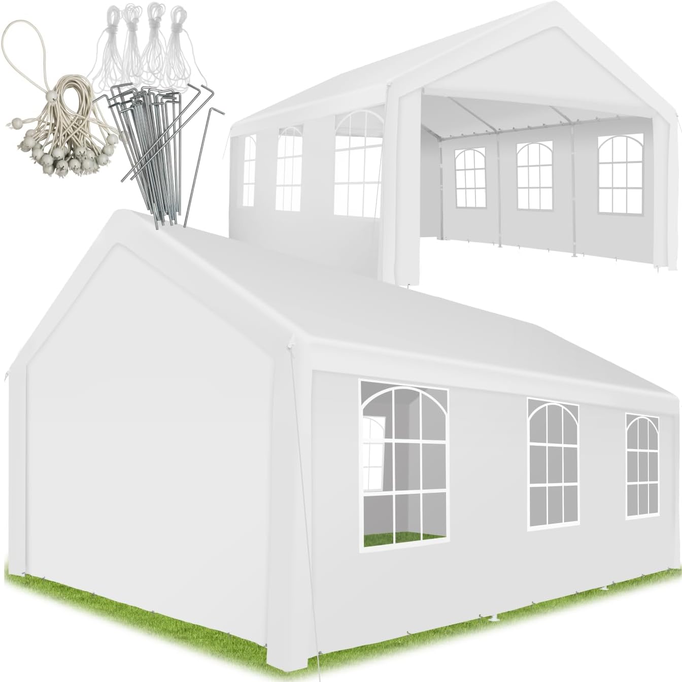 tectake® Pavillon, Partyzelt 4x6 m, 100% wasserdicht, Gartenpavillon mit 4 Seitenwänden, Festzelt mit UV-Schutz, Eventzelt, inkl. Erdnägel und Spannseile, für Festival, Hochzeit, Party - weiß