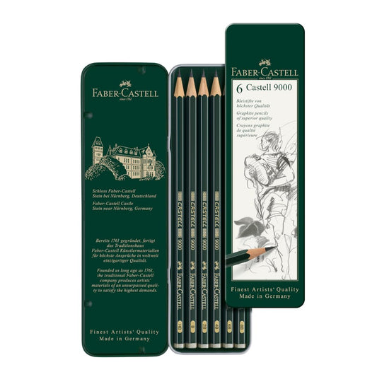 Faber Castell Bleistiftset Castell 9000 Grün 6er Etui Präzision