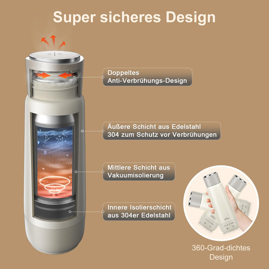 Bear 300ml elektrischer Wasserkocher, 3-in-1 Reise-elektrischer Wasserkocher, Doppelschicht 304 Edelstahlliner, tragbarer kleiner schneller Heizungsisolierungsbecher(Doppeltaste)