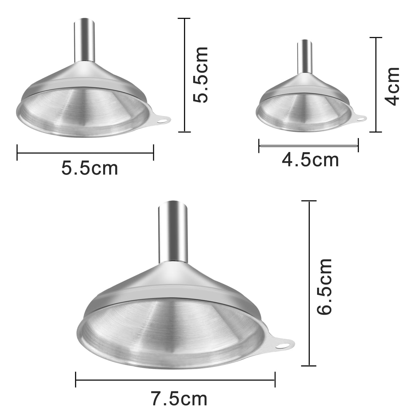 3 teiliges Edelstahl Trichter Set mit Griff und Reinigungsbürste für Küche-Nutabevr