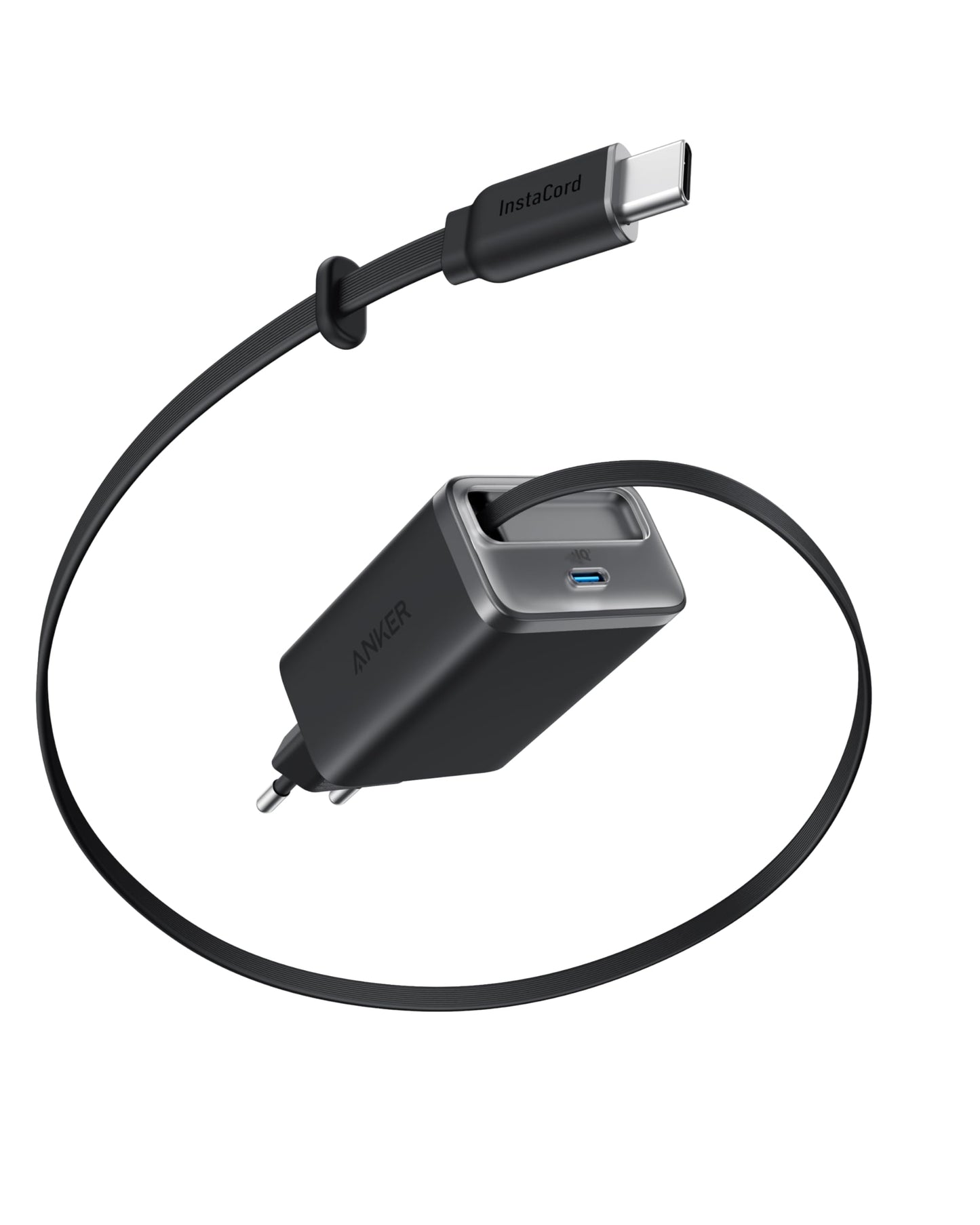 Anker Nano USB C Ladegerät, 35W Max, kompaktes Netzteil, 2 Anschlüsse, Strapazierfähiges & integriertes Anker InstaCord-Kabel zum Ausziehen, Für iPhone 17/16/15 Serie, iPad, Pixel(Keine Powerbank)