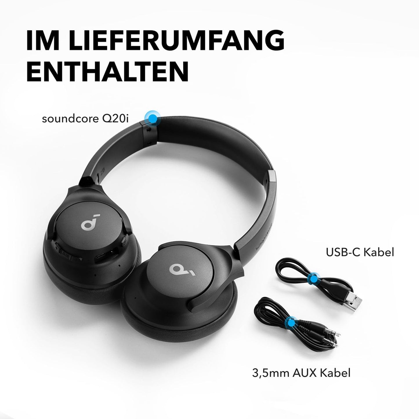 soundcore by Anker Q20i kabelloser Bluetooth Over-Ear-Kopfhörer mit Hybrid Active Noise Cancelling, 40h Spielzeit im ANC-Modus, Hi-Res Audio, tiefer Bass, Personalisierung per App