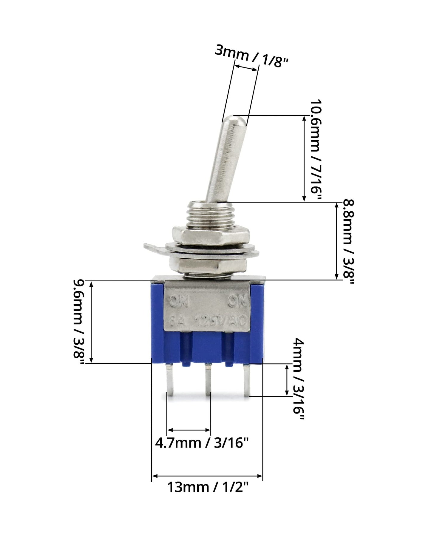 Mini Kippschalter 20 Stück SPST AC125V 6A 3 Pins 2 Positionen für Auto