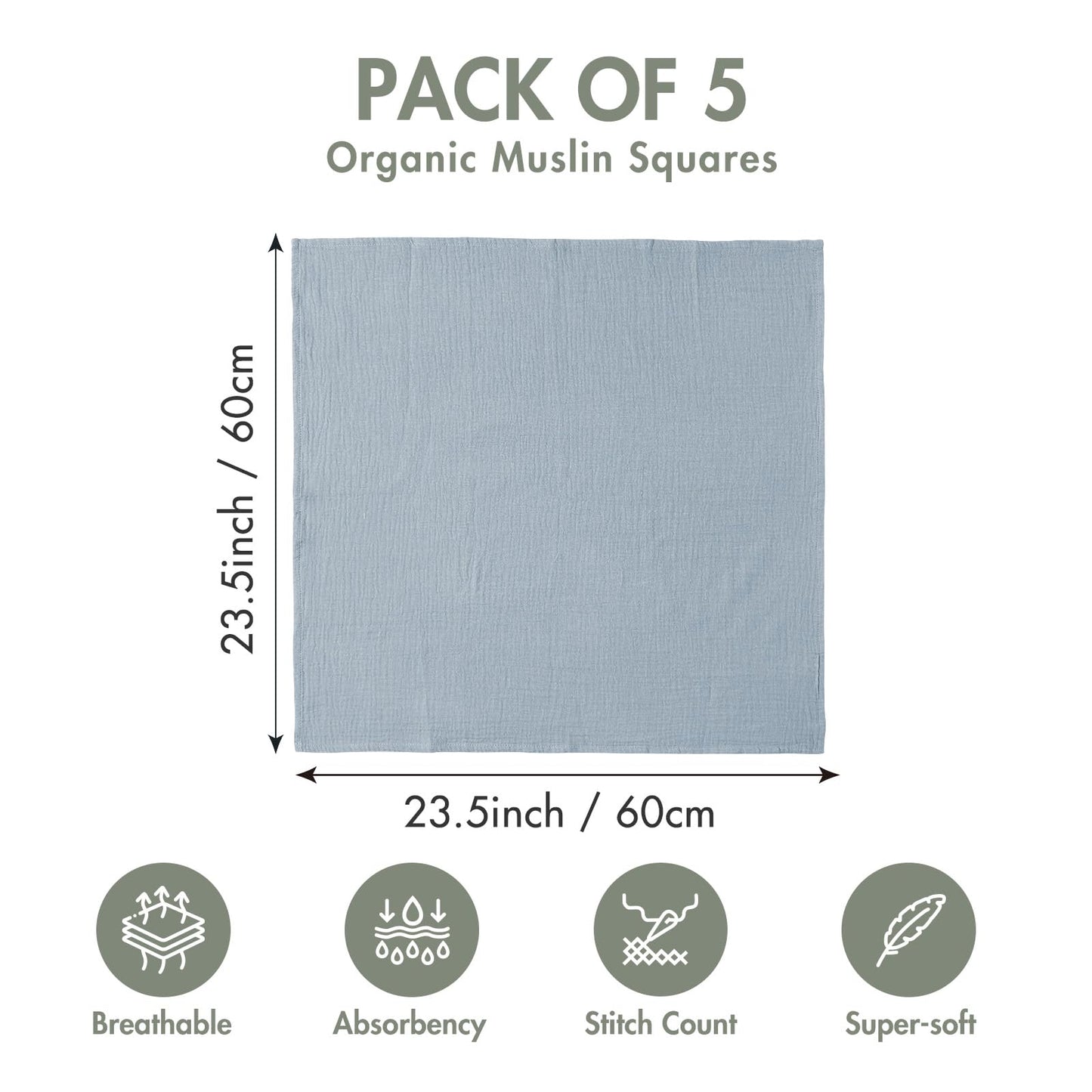 Atmungsaktive Baby Musselin Wickeltücher 5er Pack