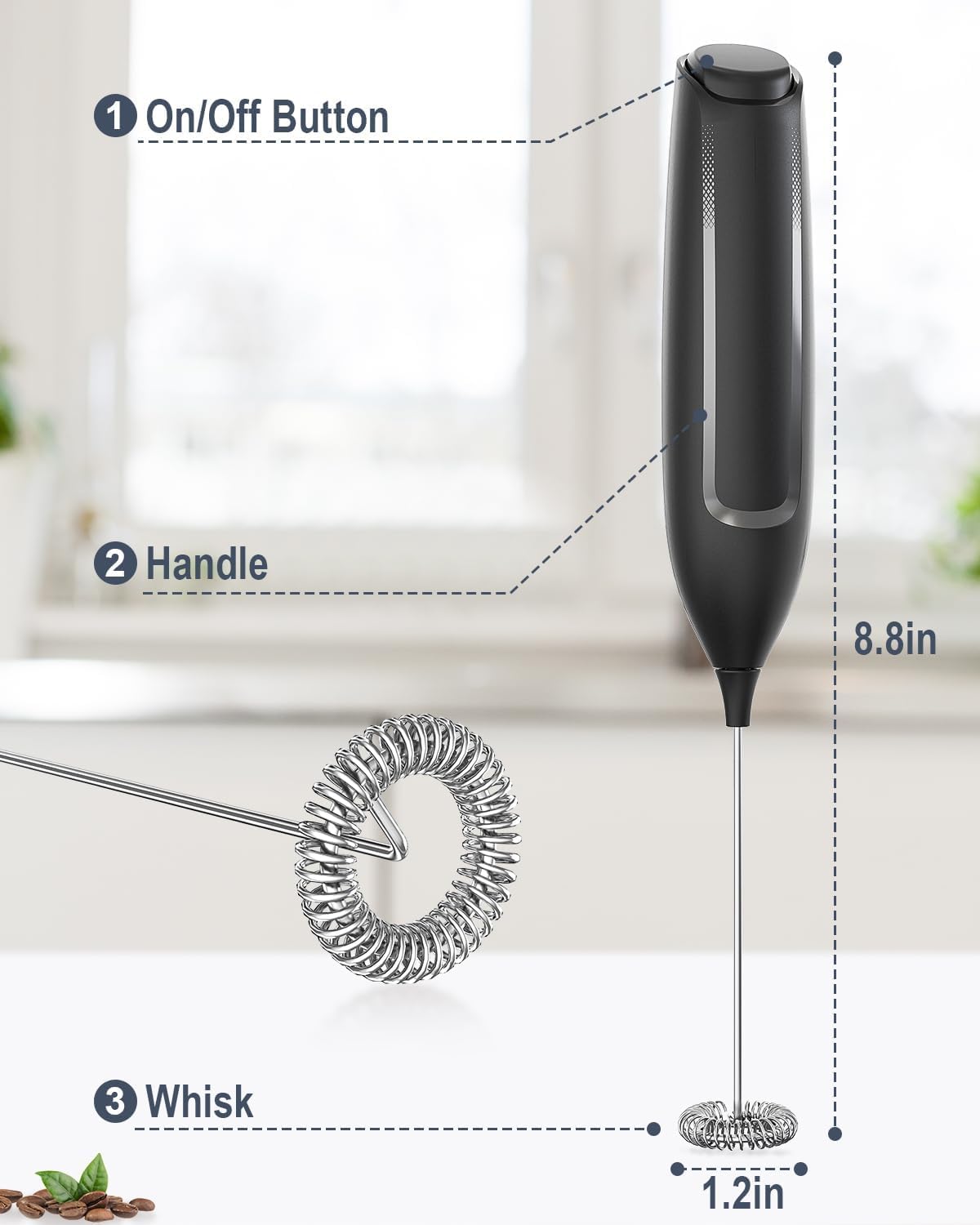 Milchaufschaeumer Stab Elektrisch Tragbar Kaffeebesen Latte Cappu