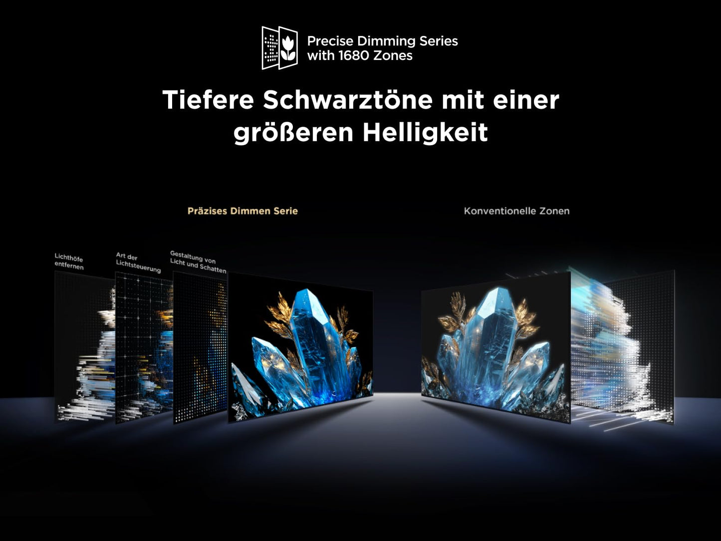 TCL 75Q8C 75 Zoll QD-Mini LED Fernseher, 4K HDR Premium 4500, ZeroBorder™, Smart Google TV, CrystGlow WHVA Panel, Audio von Bang & Olufsen, 144Hz Motion Clarity Pro, Dolby Vision IQ & Atmos