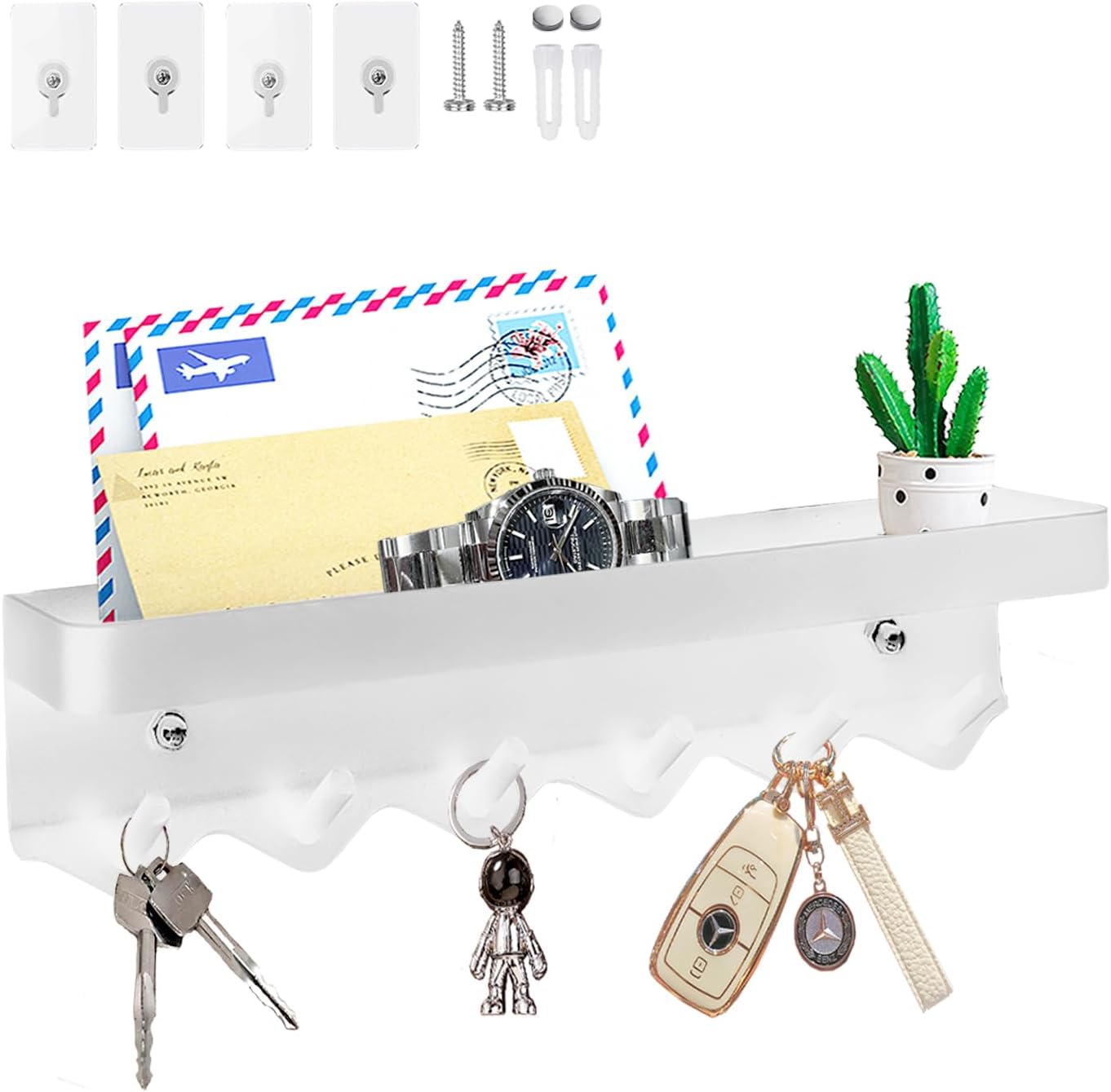 Echehi Schlüsselhalter mit 6 Haken platzsparend und ohne Bohren Weiß-Echehi