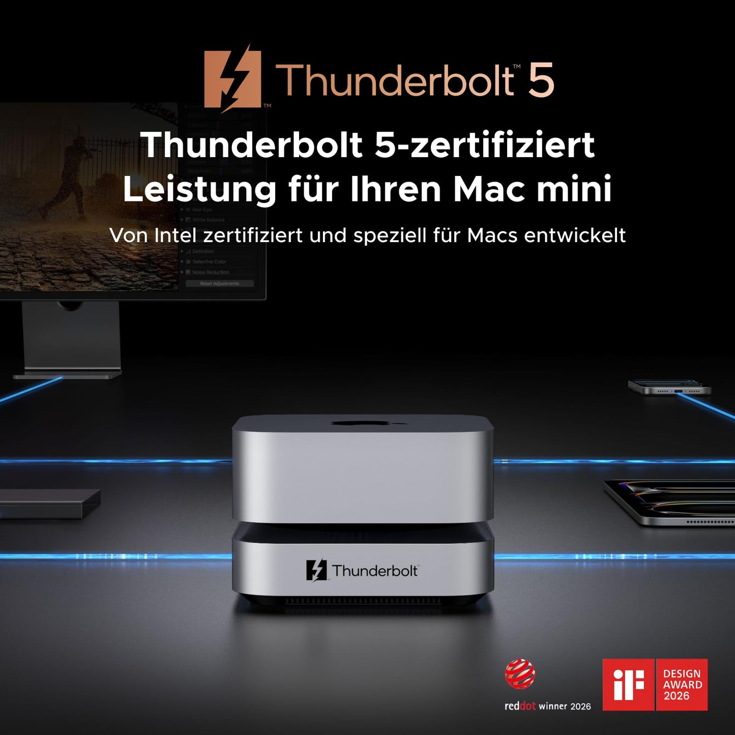 UGREEN Maxidok Thunderbolt 5 Mac mini Dock, Revodok 10-in-1 TBT5 Docking Station, 120Gbps Datentransfer, 8TB M.2 NVMe SSD, Single 8K/ Dual 6K@60Hz, SD/TF 4.0, Kühlsystem für Mac mini M4/M4 Pro