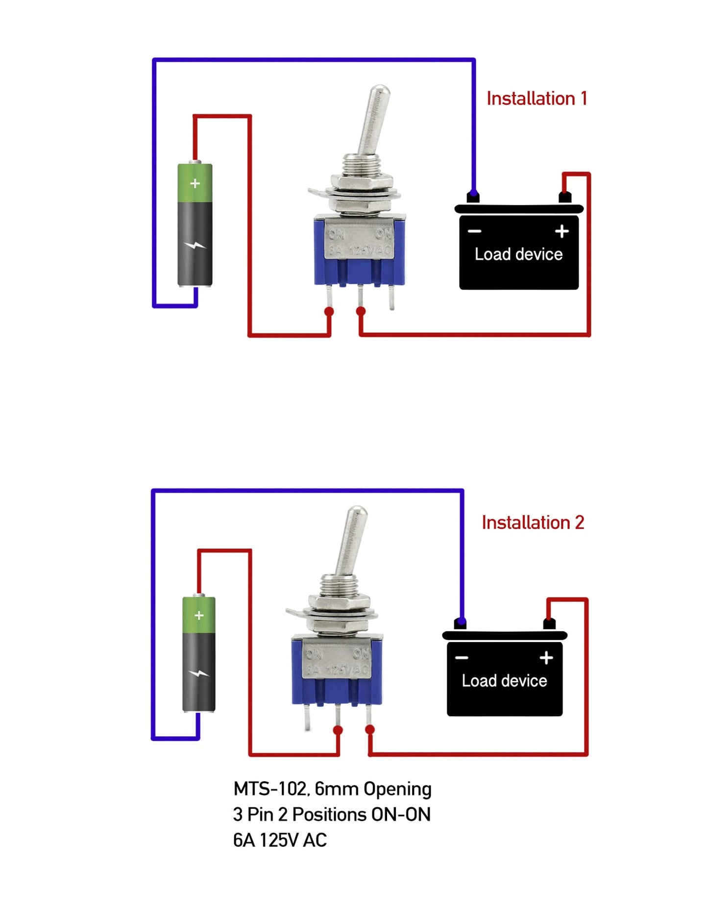 Mini Kippschalter 20 Stück SPST AC125V 6A 3 Pins 2 Positionen für Auto