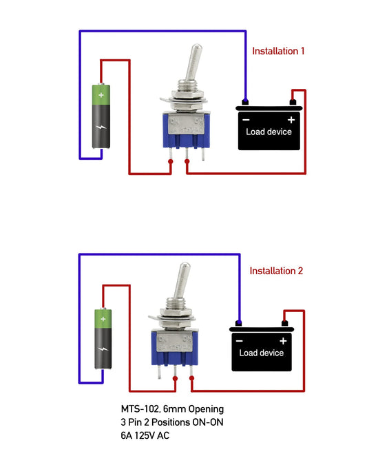Mini Kippschalter 20 Stück SPST AC125V 6A 3 Pins 2 Positionen für Auto