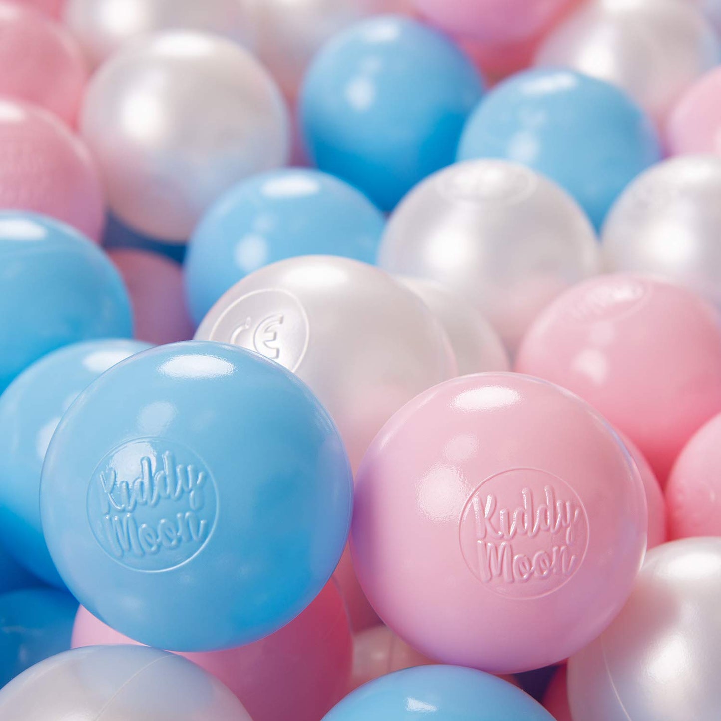 KiddyMoon 200 ∅ 6Cm Kinder Bälle Für Bällebad Spielbälle Baby Plastikbälle Made In EU, Baby Blau/Puderrosa/Perle