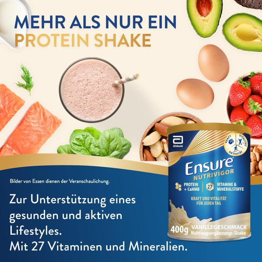 Ensure NutriVigor Vanille 400g Nahrungsergänzungsshake: Proteine, 27 Vitamine & Mineralstoffe, Vitamin C, Vitamin D, Zink und Magnesium – Für eine gesunde, ausgewogene Ernährung