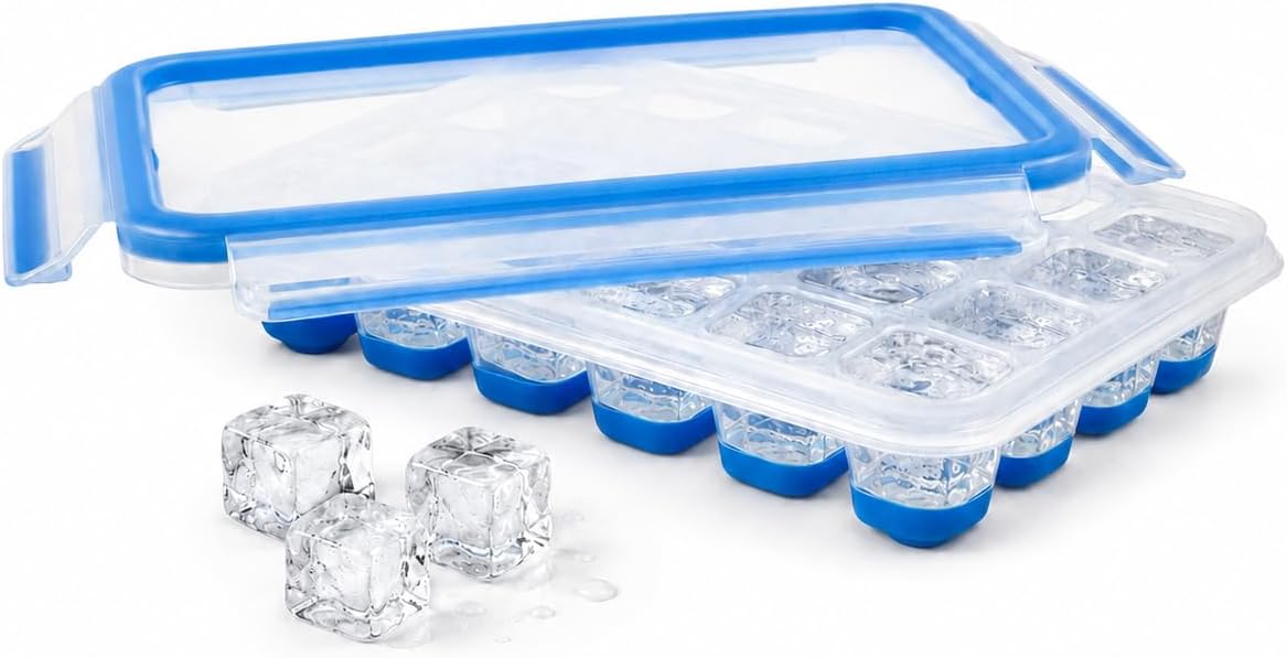 EMSA Clip & Close Frischhaltedose, Eiswürfelform, 22,6 x 16,5 x 4,9 cm, flexibler Boden, Aufbewahrungsbox, 100 Prozent dicht, spülmaschinen-, gefrier-, mikrowellenfest, Blau, Made in Germany, 514549