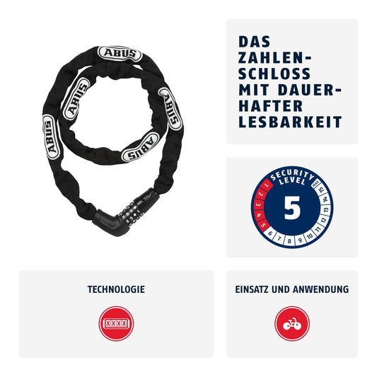 ABUS Kettenschloss Steel-O-Chain 5805C – Zahlenschloss aus 5 mm starken Stahlkette Sicherheitslevel 5