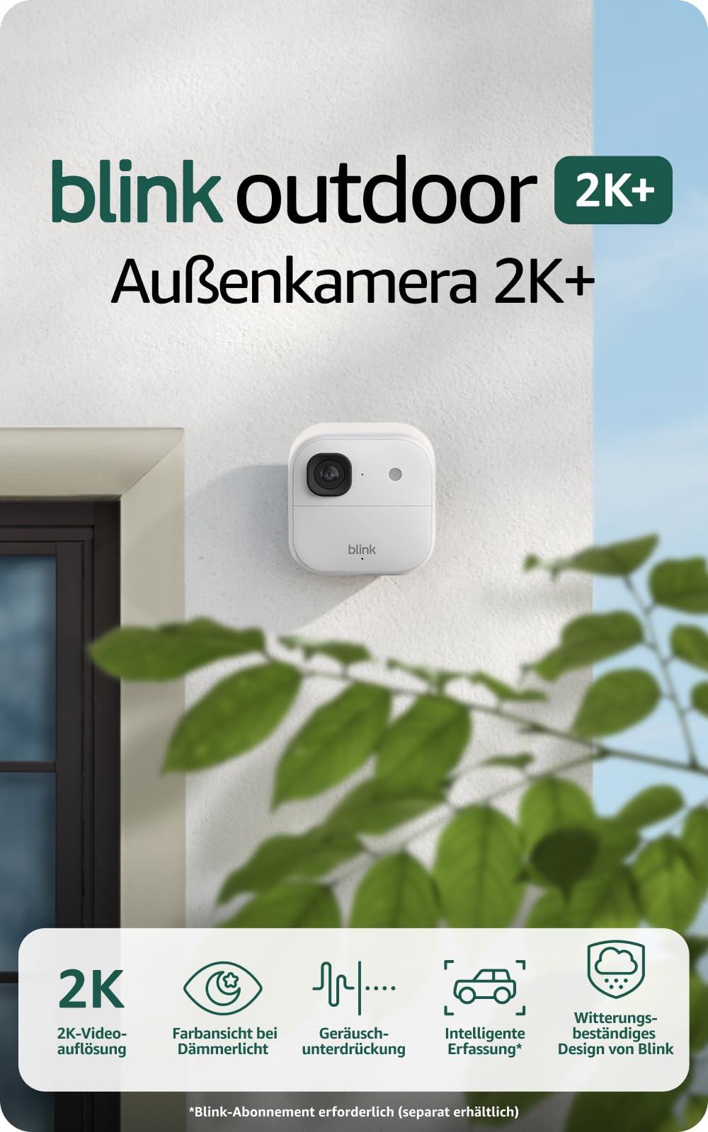 Blink Außenkamera 2K+ (neueste Generation) – Kabellose, intelligente Sicherheitskamera, 2K-Videoauflösung, bis zu zwei Jahre Batterielaufzeit. Sync-Basismodul enthalten – 4-Kamera-System, Weiß