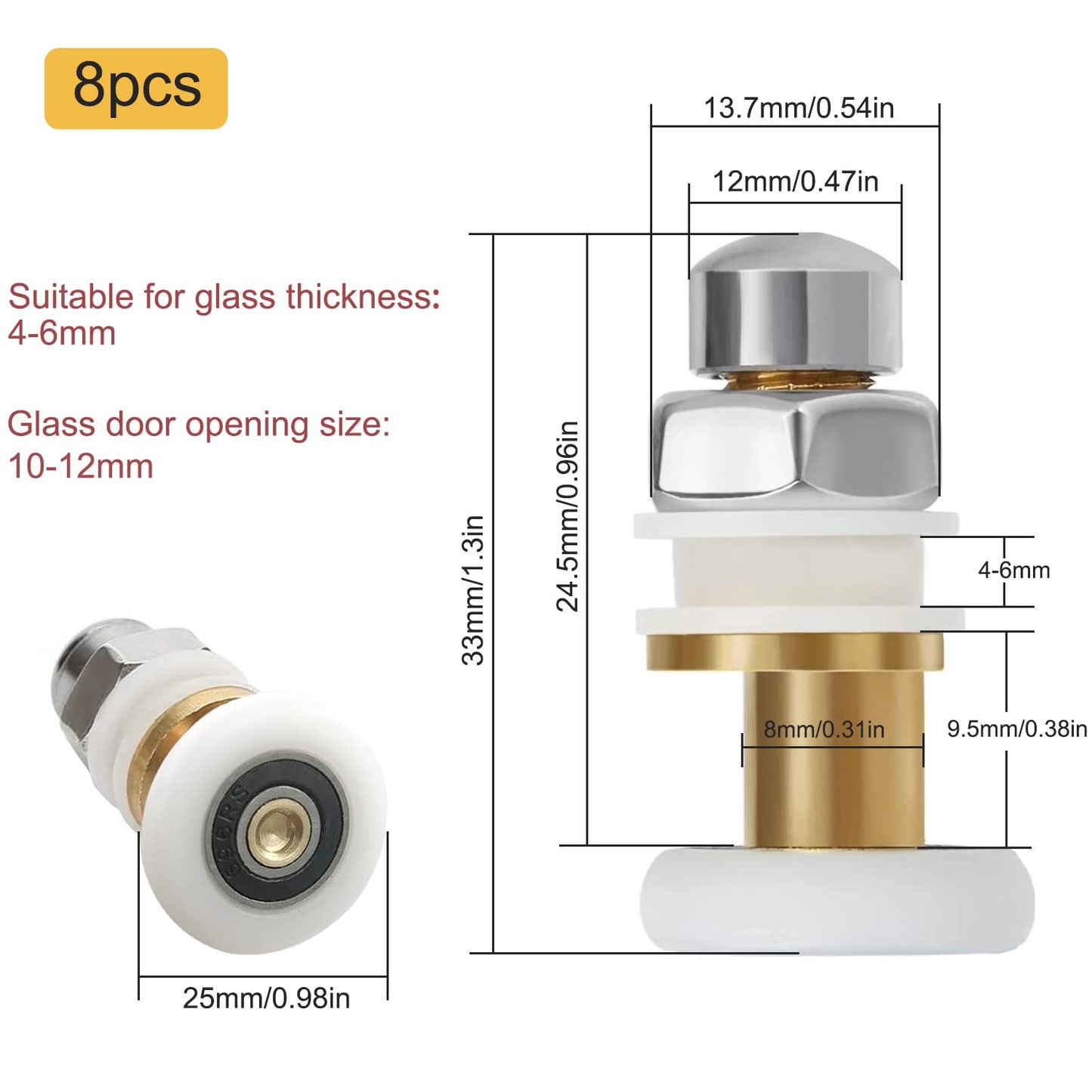 Duschkabine Rollen 25mm Schiebetür Nylon Ersatzrollen 8 Stück Set