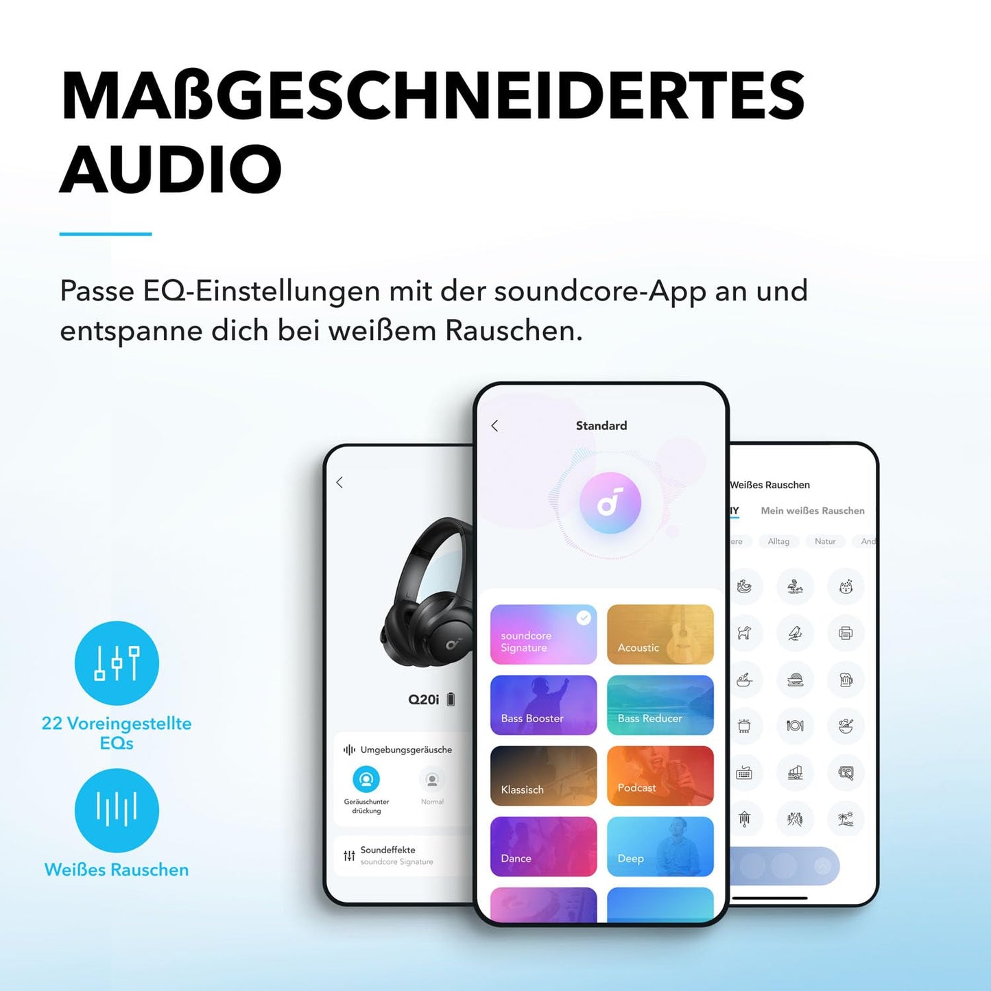 soundcore by Anker Q20i kabelloser Bluetooth Over-Ear-Kopfhörer mit Hybrid Active Noise Cancelling, 40h Spielzeit im ANC-Modus, Hi-Res Audio, tiefer Bass, Personalisierung per App