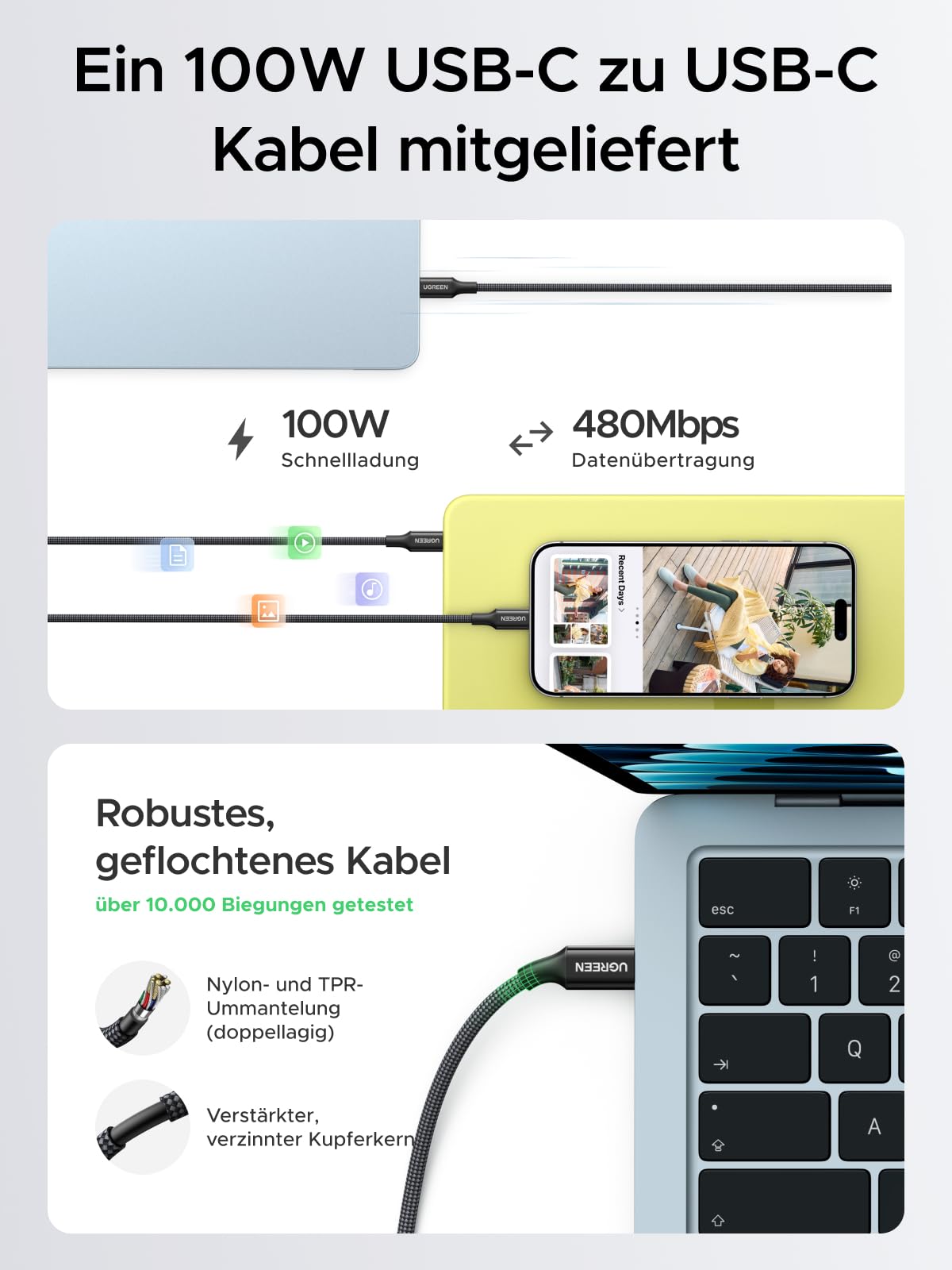 UGREEN Nexode Air USB C Ladegerät 65W Mini, superkompakter Netzteil, GaNInfinity Schnellladegerät, TÜV-Zertifiziert, für MacBook Air/Neo/Pro, iPhone 17/16, iPad, Galaxy S26 Ultra(Grau)