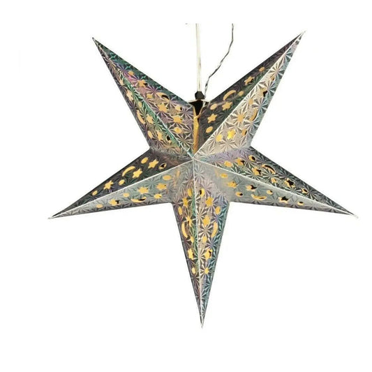 Silberner Papier Weihnachtsstern mit LED Beleuchtung 43 cm