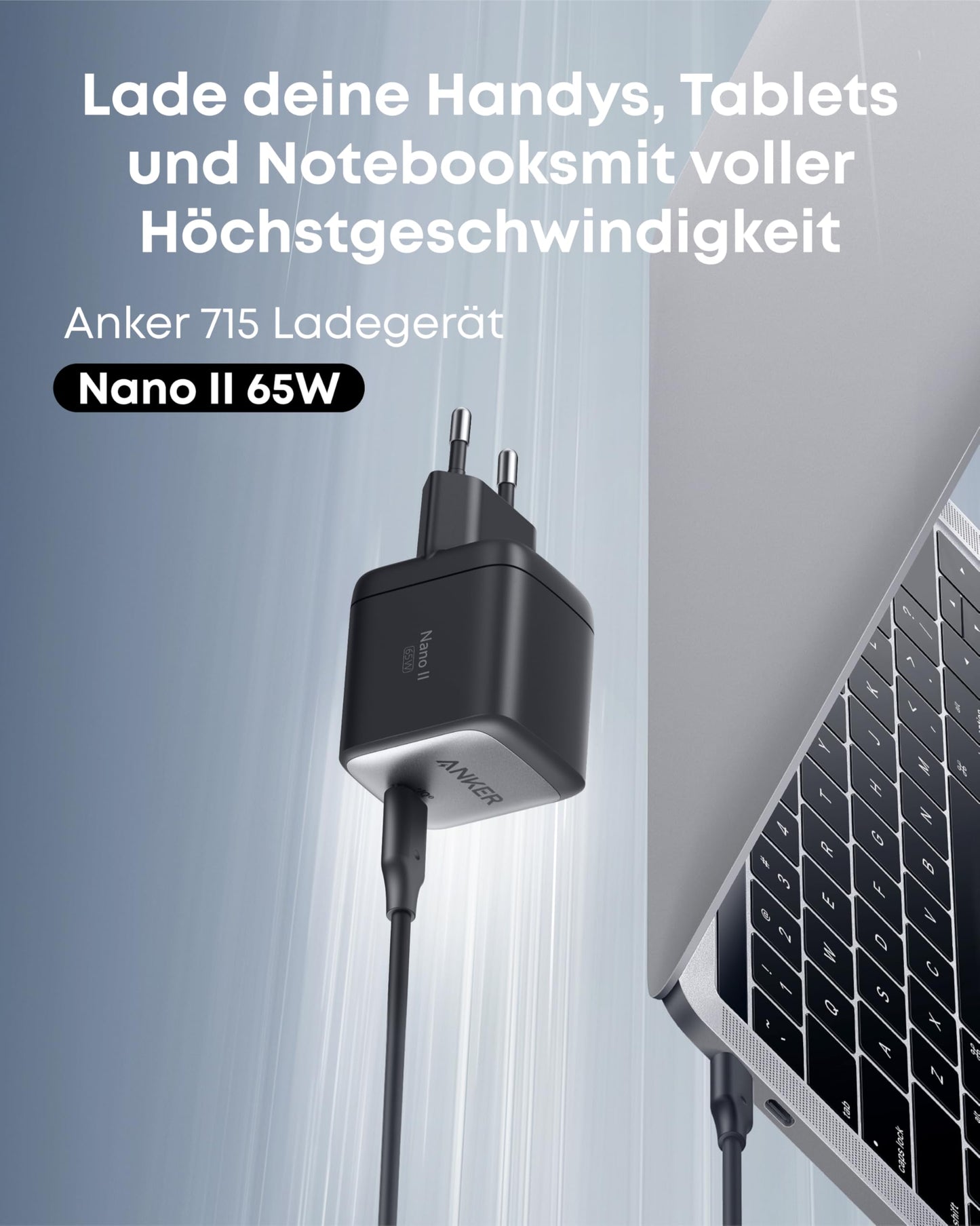 Anker Nano II 65W USB C Ladegerät Netzteil mit Schnellladeleistung, GaN II Technologie, Kompatibel mit MacBook Pro/Air, Galaxy S20/S10, iPhone 17/Pro/iPhone Air/16/15, iPad, Pixel (Schwarz)