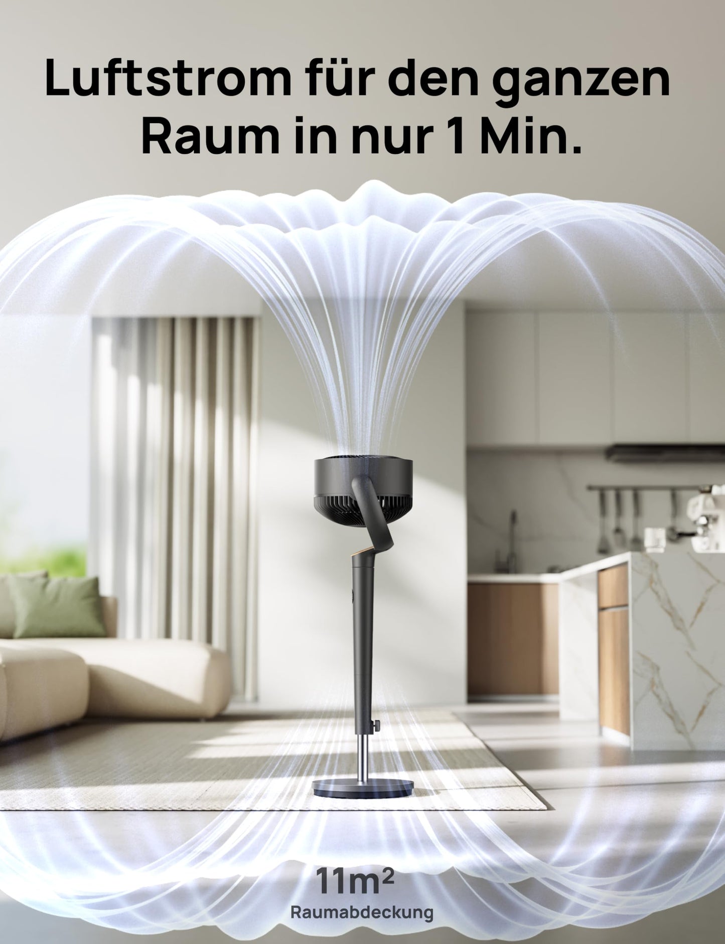 DREO Standventilator sehr leise, Ventilator groß mit Fernbedienung, 20dB Silent Ventilator mit DC-Motor, 120° Oszillierend, 4 Modi, 94-107cm höhenverstellbar, Bodenventilator, TurboPoly Fan 512, Grau