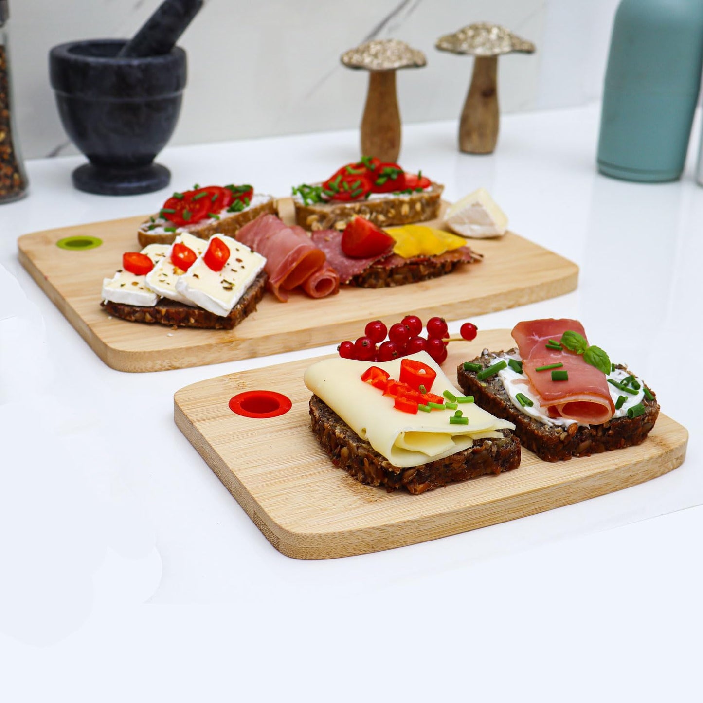 DuneDesign Bambus Schneidebrett 2er Set Farbcodiert Robust Hygienisch-DuneDesign