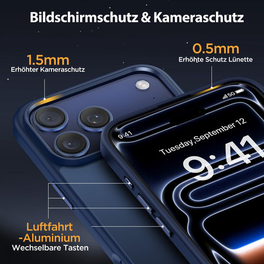 Miracase für iPhone 17 Pro Hülle für Magsafe [TOP Militärschutz & Magnetkraft] Stoßfest Kratzfest mit Samtiger Haptik Extrem Langlebig Handyhülle für iPhone 17 Pro 6,3", Matt-Tief-Blau