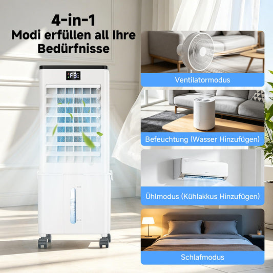 Klimagerät ohne Abluftschlauch 10L, 60W Klimaanlage Mobil, 12H Timer, klimaanlage ohne abluftschlauch 3 Modus, 120°Oszillation, Abnehmbare Wassertank, Tragbarer Luftkühler für Zuhause Büro Perlweiß