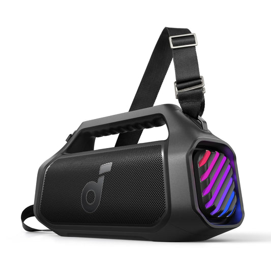 soundcore Boom 2 Plus Outdoor Lautsprecher, 140W, 2+2 Channel, BassUp 2.0, 20h, Schnellladung, IPX7 wasserdicht, RGB Lichter, USB-C, Power Bank, BT 6.0, tragbarer Bluetooth Lautsprecher, Camping
