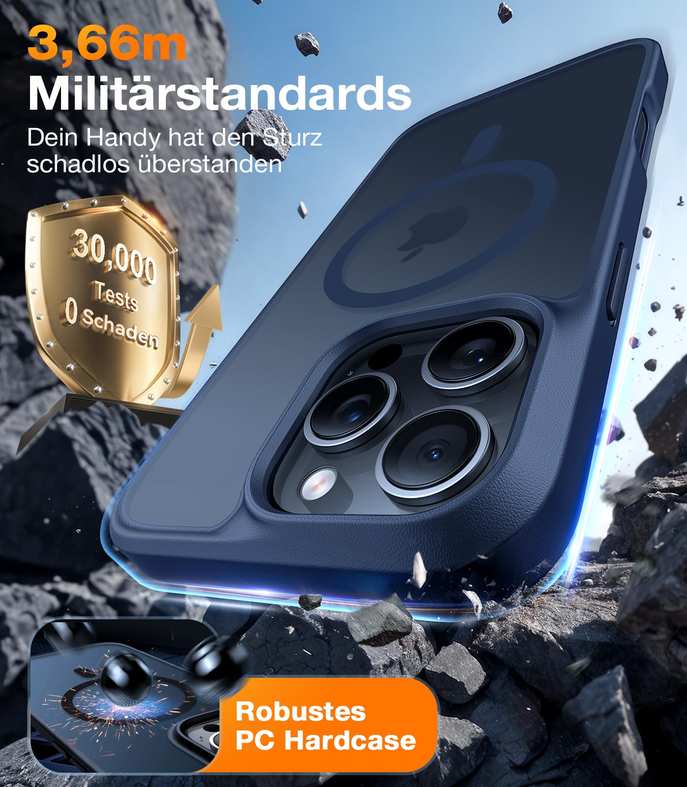 TORRAS 2026 Neu Guardian-Mag für iPhone 16 Pro Hülle für MagSafe Zertifizierte Militärschutz & Magnetkraft Handyhülle iPhone 16 Pro Case Stoßfest Kratzfest Schutzhülle Cover Edle Matt Blau