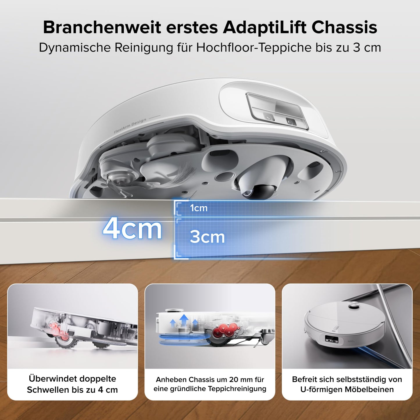 roborock Qrevo Curv 2 Pro Saugroboter mit Wischfunktion&Hebarem Wischmopp, 25.000 Pa HyperForce Saugkraft, Dual Anti-Tangle-System, 100°C Heißwasser-Moppwäsche, Reactive Al-Hinderniserkennung (Weiß)