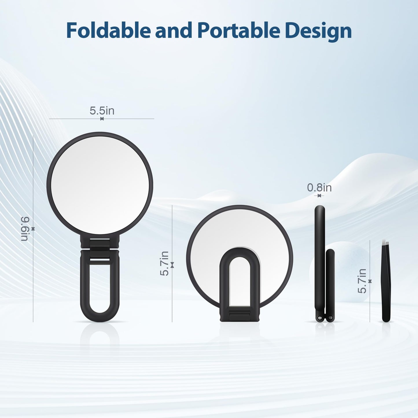 Vergrößerungsspiegel mit Griff doppelseitig 1X 30X faltbar matt schwarz