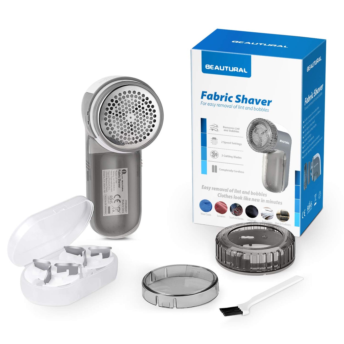 Elektrischer Fusselrasierer Batteriebetrieben mit Einstellbaren Geschwindigkeiten und Höhen-BEAUTURAL