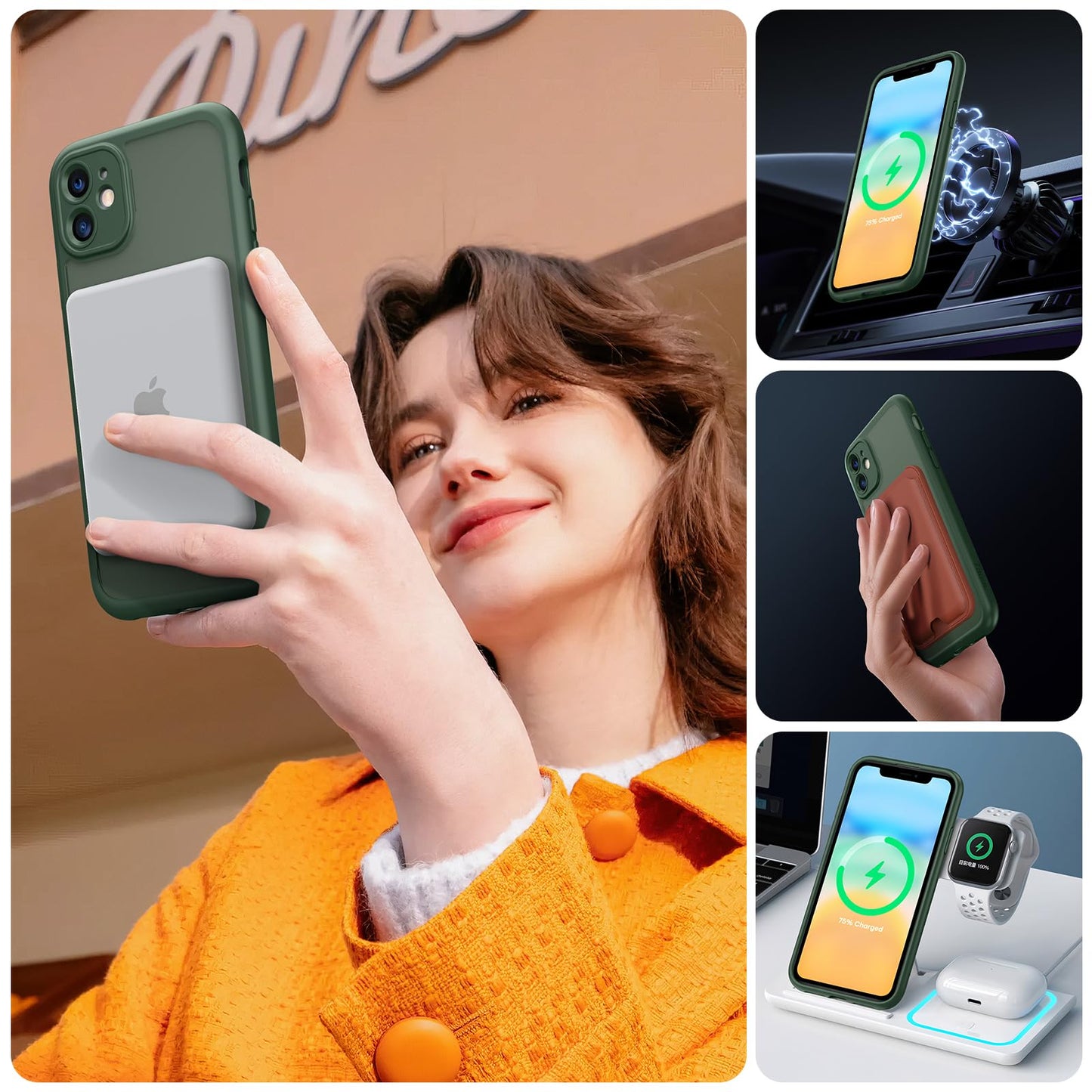TOCOL für iPhone 11 Hülle für Magsafe, Vollständiger Kameraschutz Stoßfest Kratzfest Transluzente Rückseite Magnetisch Handyhülle für iPhone 11 Case, Alpengrün