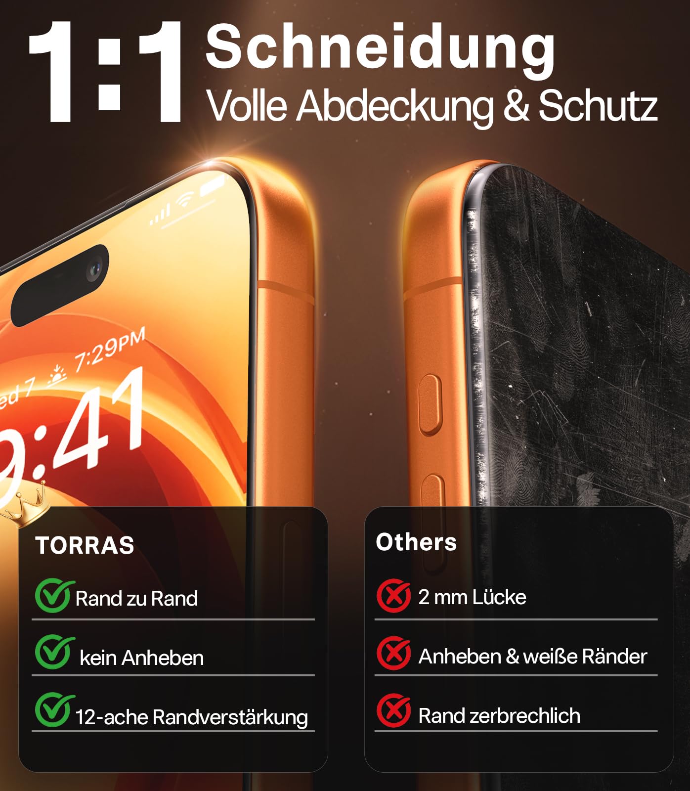 TORRAS Präzise für iPhone 17 Pro für Panzerglas [Full Screen] Exklusive Schutzfolie für iPhone 17 Pro Folie 9H+ glas [Nr.1 Stoßfest], Auto Montage, Kompatibel mit Hülle, 2 Stück