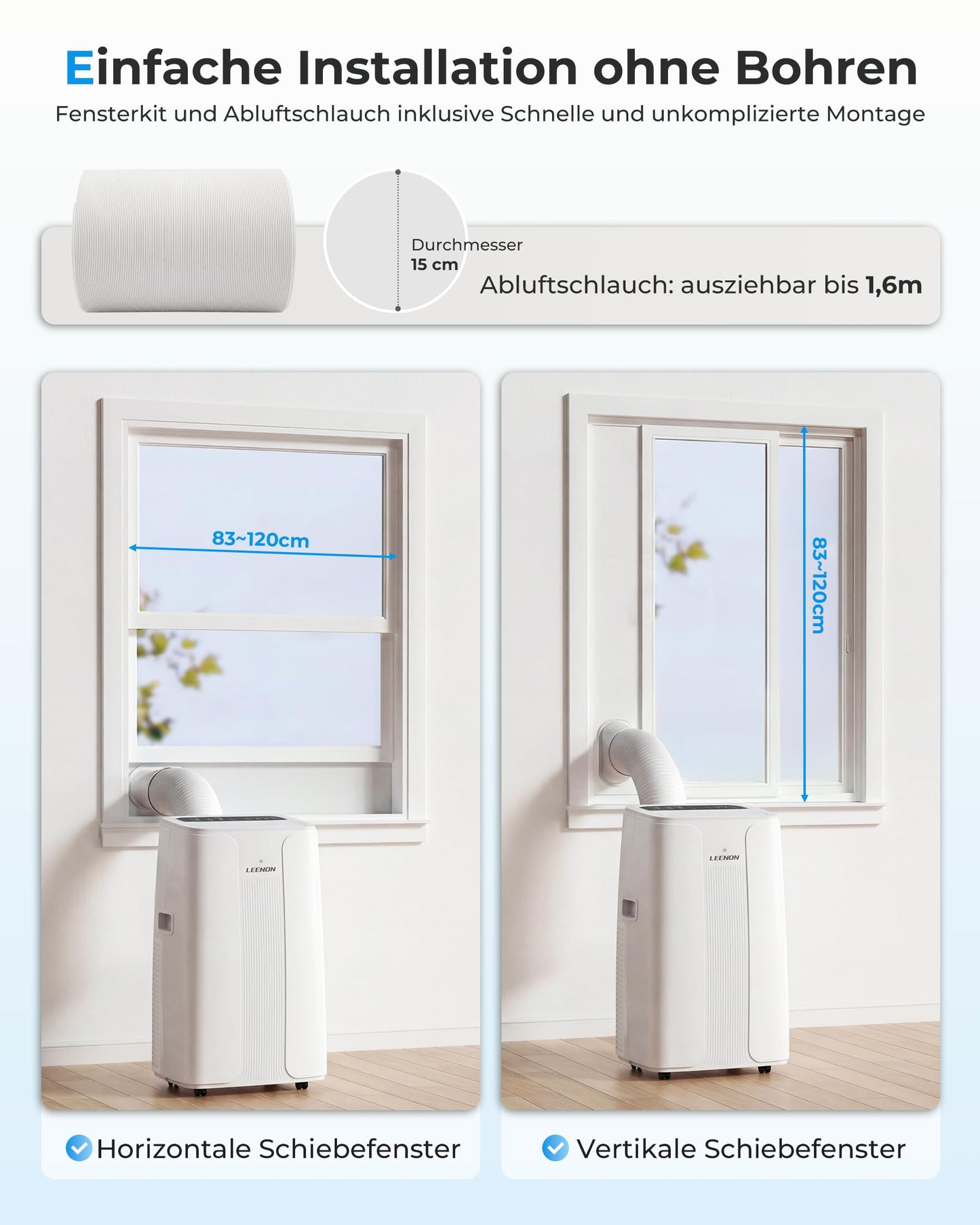 LEENON 14000 BTU Klimaanlage Mobil Klimagerät, 4 in 1 Kühlen Entfeuchten Lüftermodus Schlafmodus, Mobile Klima mit Abluftschlauch, Fernbedienung/24h Timer, Auto-Swing Air Conditioner, Für bis 50m²