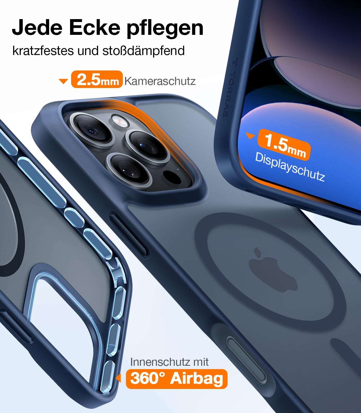 TORRAS 2026 Neu Guardian-Mag für iPhone 16 Pro Hülle für MagSafe Zertifizierte Militärschutz & Magnetkraft Handyhülle iPhone 16 Pro Case Stoßfest Kratzfest Schutzhülle Cover Edle Matt Blau