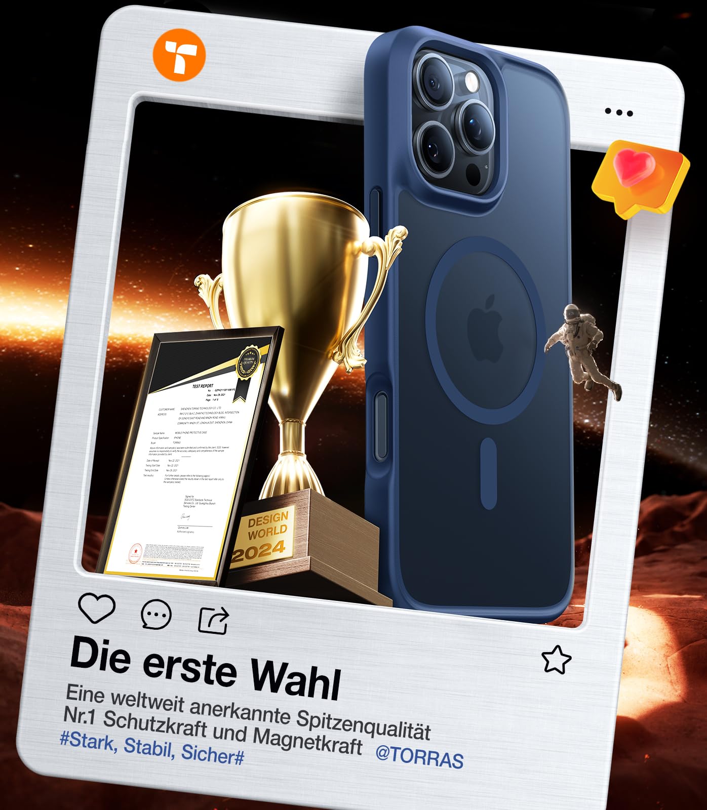 TORRAS 2026 Neu Guardian-Mag für iPhone 16 Pro Hülle für MagSafe Zertifizierte Militärschutz & Magnetkraft Handyhülle iPhone 16 Pro Case Stoßfest Kratzfest Schutzhülle Cover Edle Matt Blau