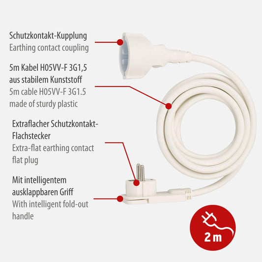 Flaches Verlängerungskabel mit 2m Kabellänge für Innenbereich