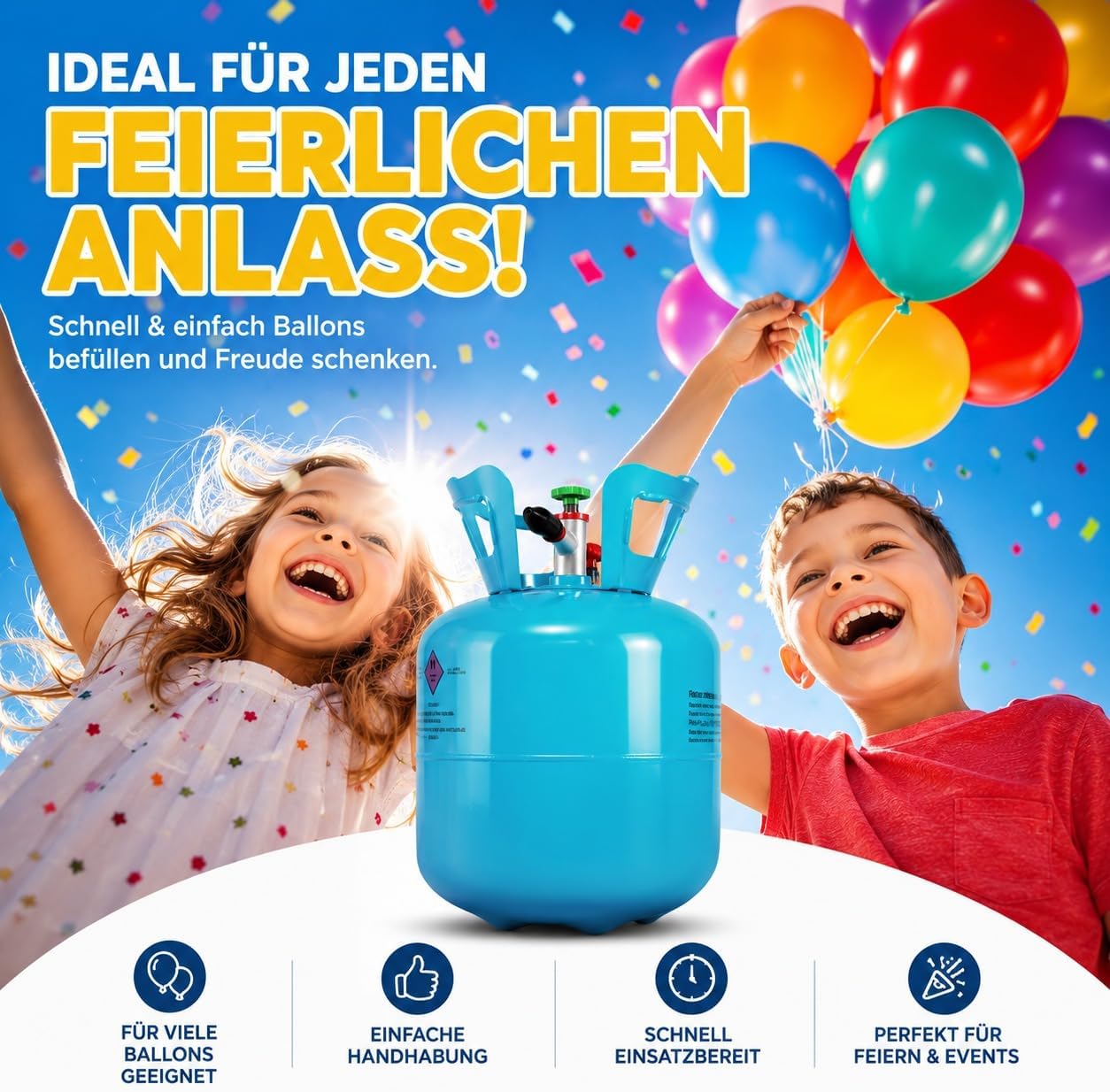 Ballongas [für 20 Luftballons]– Helium Balloon Gas für bis zu [20 Luftballons] – Ballongas - Helium Gasflasche klein inkl. STAHLMANN ® Informationsblatt