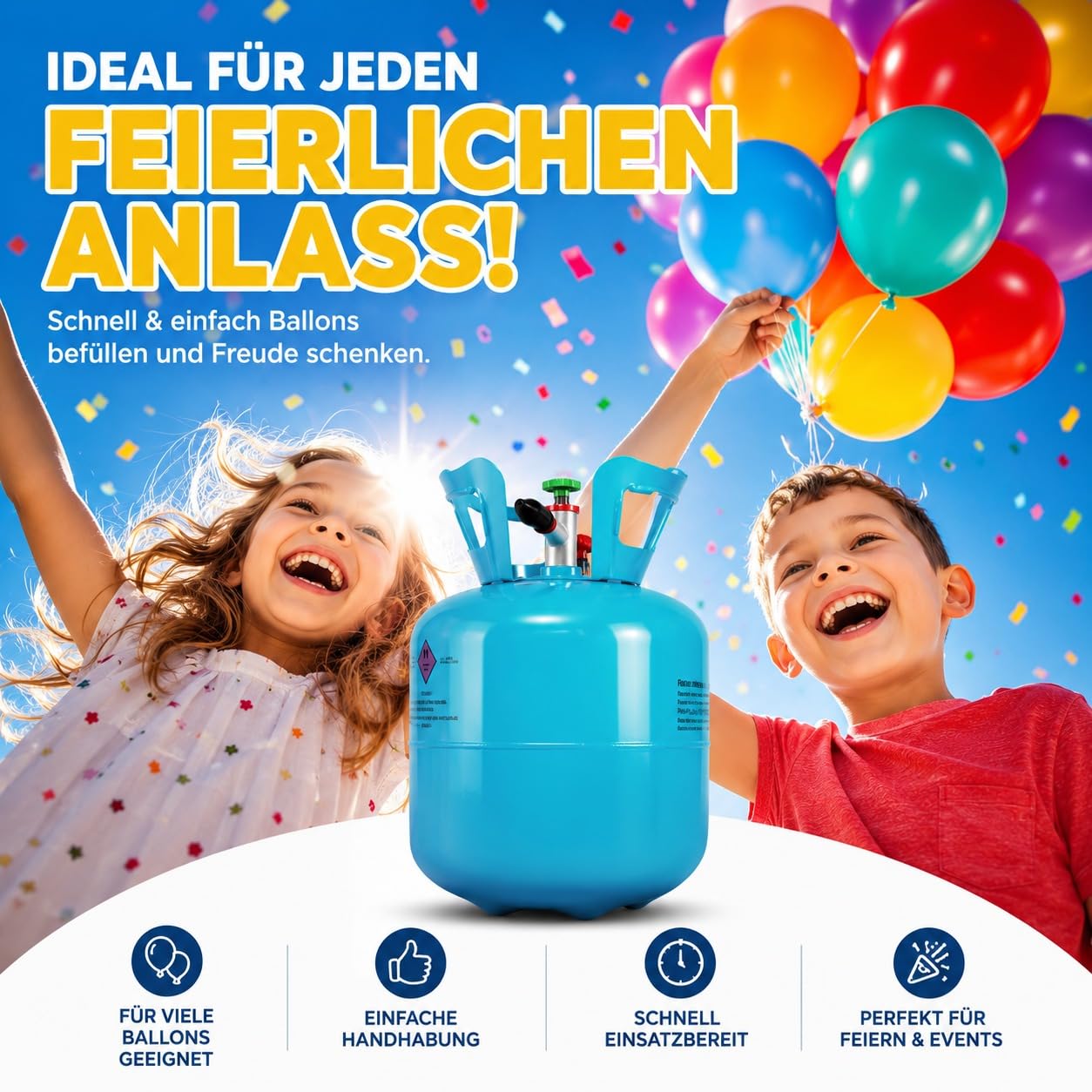 Ballongas [für 20 Luftballons]– Helium Balloon Gas für bis zu [20 Luftballons] – Ballongas - Helium Gasflasche klein inkl. STAHLMANN ® Informationsblatt