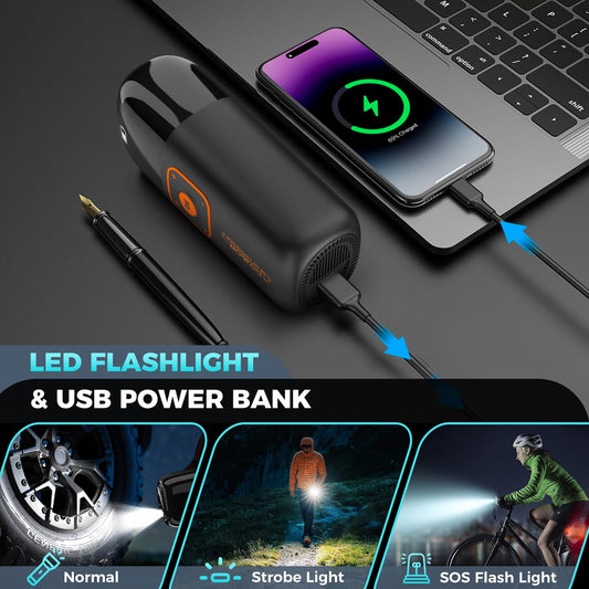 Elektrische Luftpumpe, 150 PSI Tragbare Akku Kompressor 6000mAh, Wiederaufladbarer Luftpumpe Fahrrad mit LED-Licht, Elektrische Fahrradpumpe für Auto, E-Bike, Motorrad