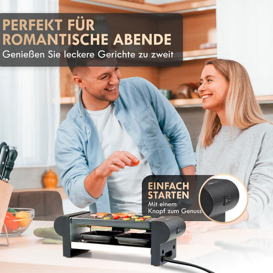 Kompakter 2 Personen Raclette Grill mit Antihaftbeschichtung