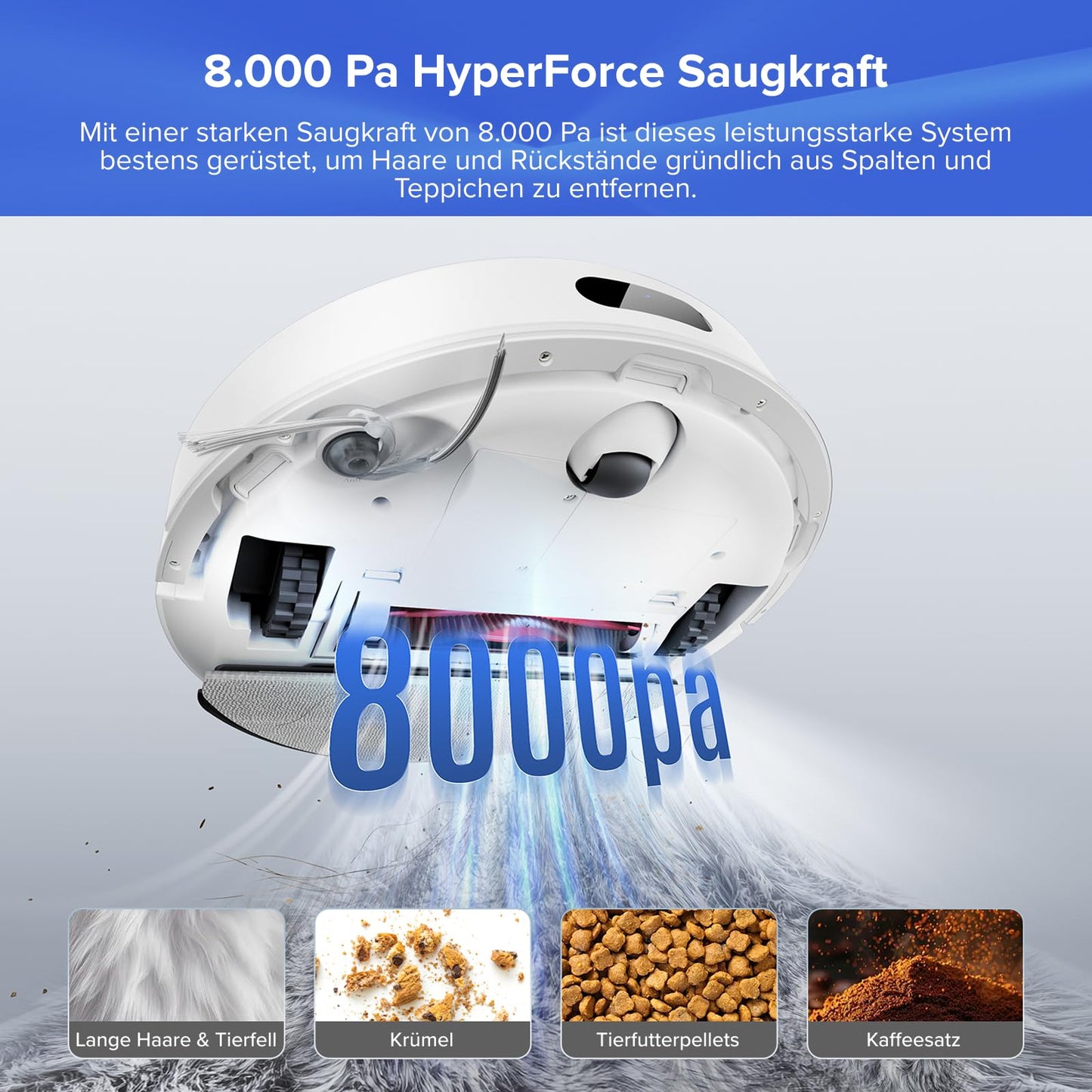 roborock Q7 L5+ Saugroboter mit Wischfunktion, Automatischer Staubentleerung, Dual Anti-Tangle System, 8.000 Pa Saugkraft, LiDAR-Navigation,Wischroboter für Teppich, Tierhaare, APP Steuerung, Weiß